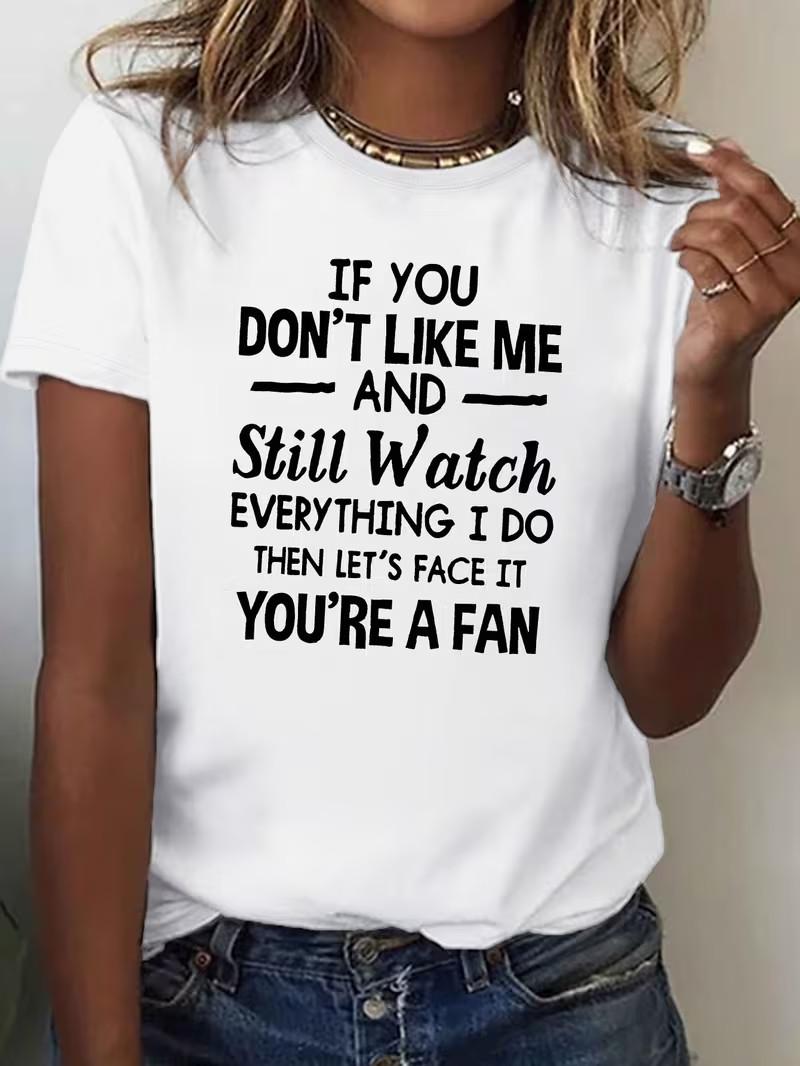 Comfortable T-Shirt] Fashionable Alphabet Cartoon Print Women s Round Neck T-Shi S
