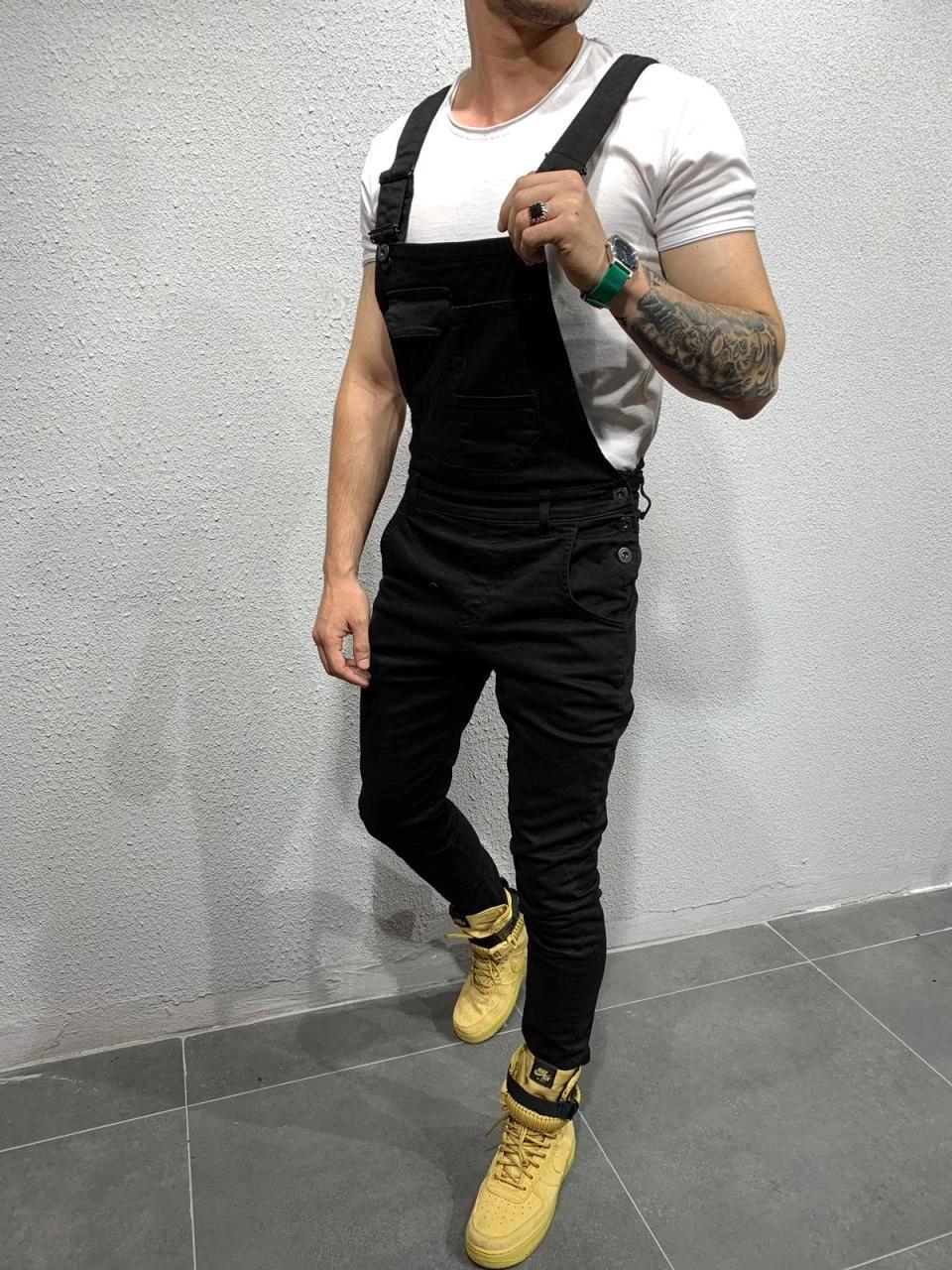 

2019 Slim Fit Мужской многокарманный рабочий комбинезон M чёрный