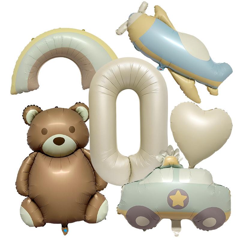 

Милый матовый ретро набор воздушных шаров на день рождения 40 дюймов молочно-белый цифровой медведь машина набор оформление сцены Matte Milk White Set 0