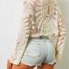 Women's Summer Long Sleeve Lace Mesh Sunflower Embroidered Pullover Swimsuit Cover Up Beach Vacation Outerwear Sun Protection Top