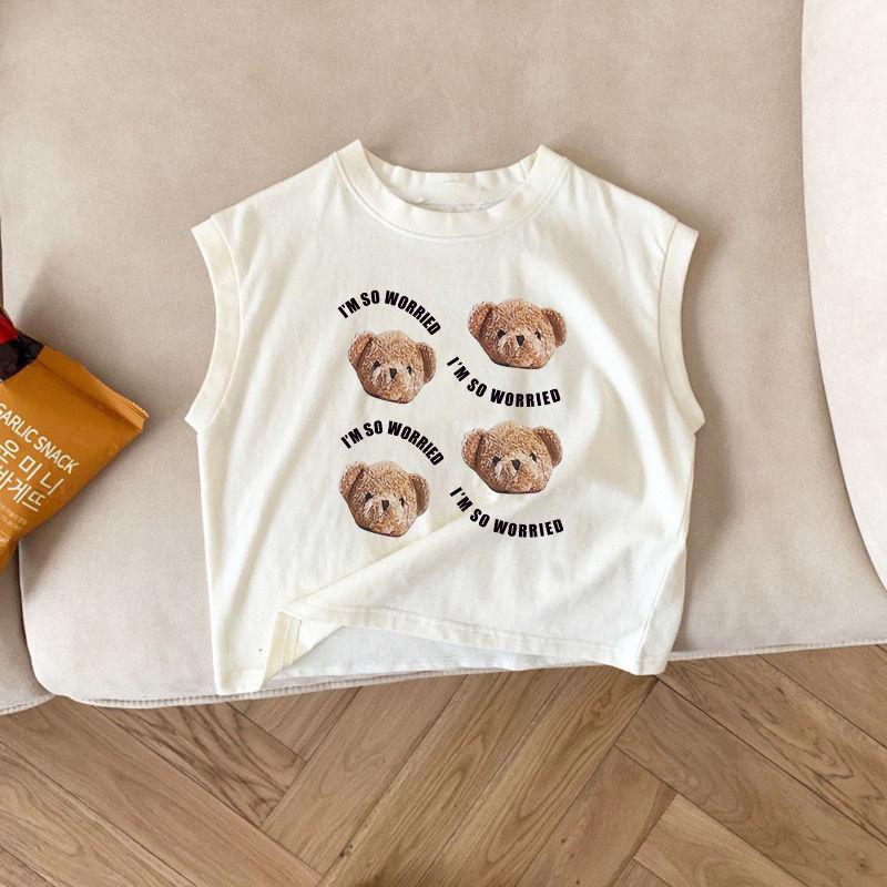 Kids Cute Bear Cartoon Sleeveless T Shirt Boys Girls Summer Fashion Anime Print Vest Top 80