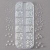 12Grids 3D Mixed White Pearls Nail Charms 0.15-0.5mm Round/Semicircle Pearl Beads Nail Art Rhinestones DIY Manicure Accessories