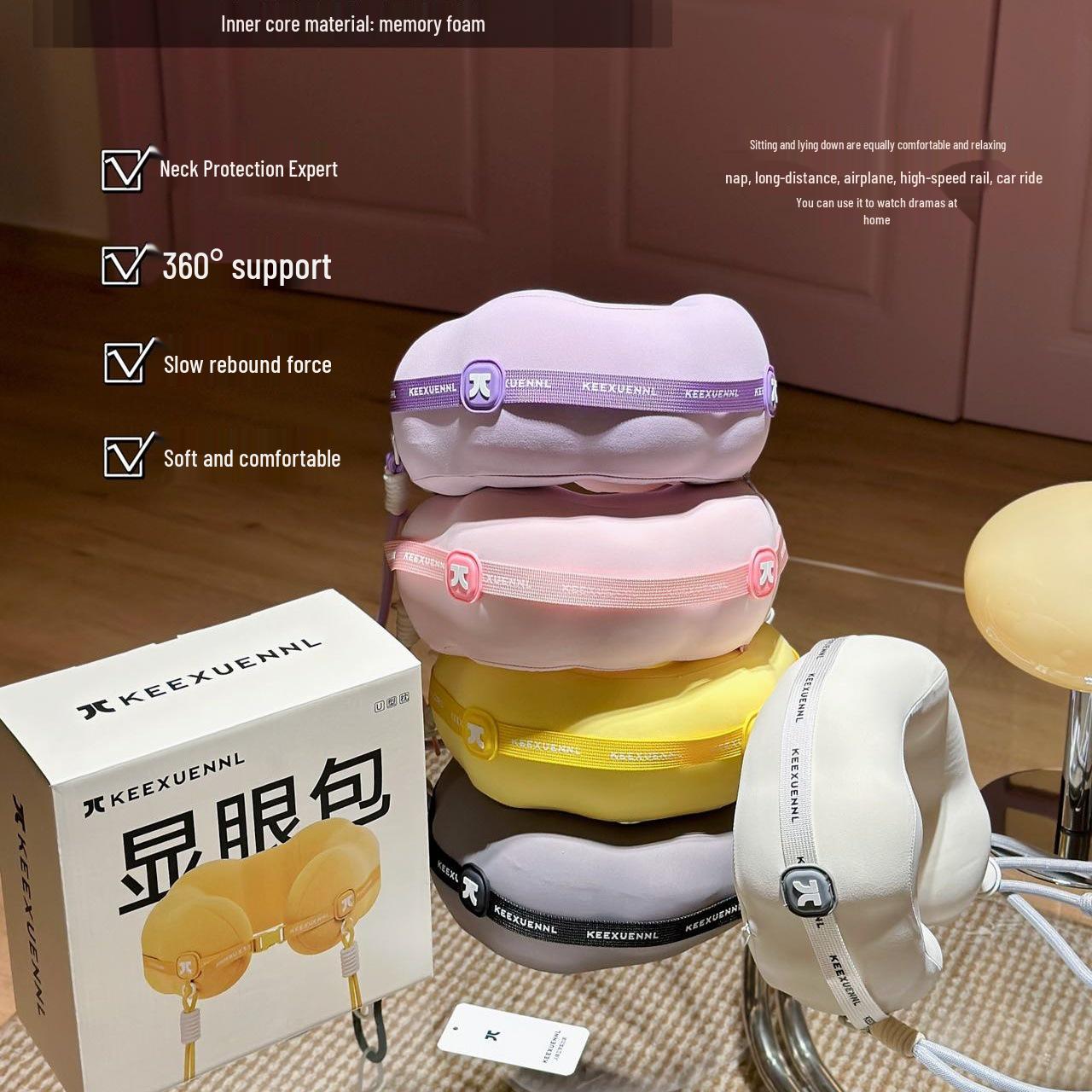 

Kexuanni Eye-Catching U-Shaped Memory Foam Neck Pillow with Drawstring for Travel and Car Support Bubble Pink