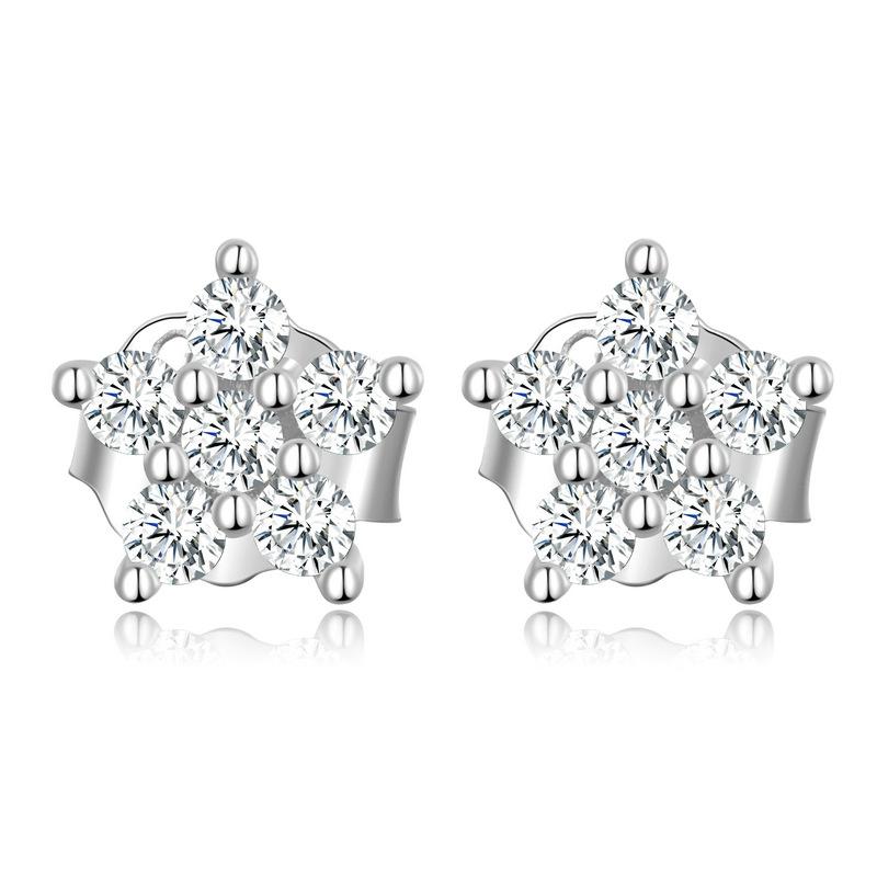 Simple Zircon S925 Sterling Silver Mini Flower Stud Earrings, Popular Electroplated Star Stud Earrings.