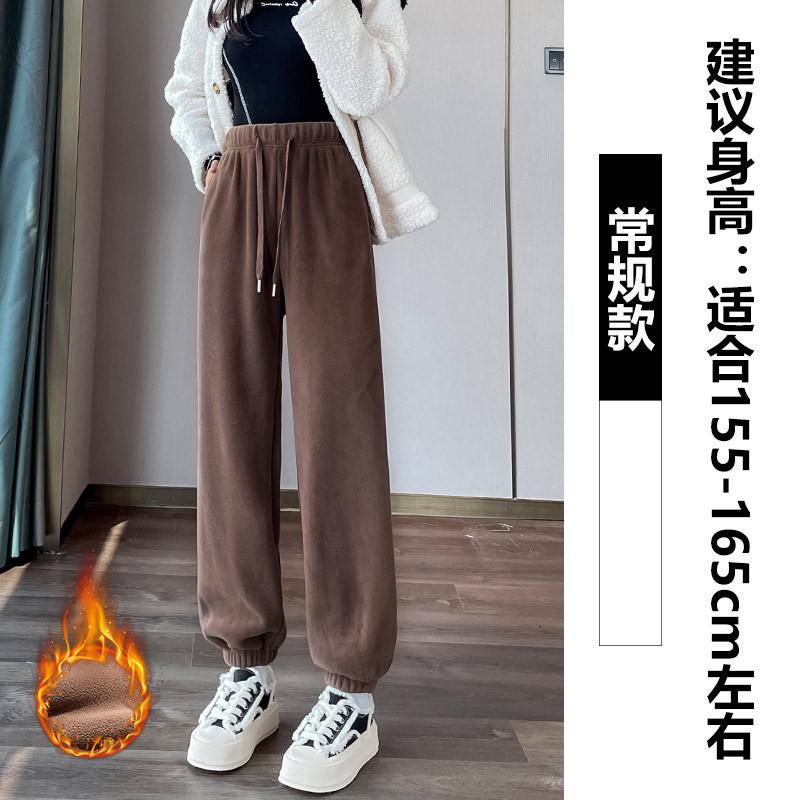 Pink Fleece Sweatpants Women's Autumn and Winter Thickened Outer Wear Cotton Pants Fleece Warm Pants Small Sweatpants