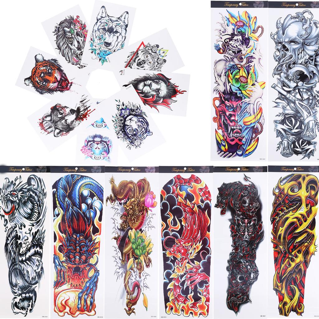 8 Fogli Tatuaggi Temporanei Full Sleeve Impermeabili 8 Fogli Tatuaggi Finti Mezza Manica Spalla per Donne Uomini