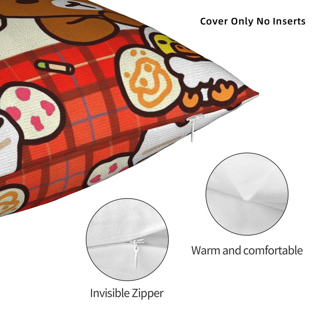 Rilakkumas Pillowcase Polyester Cushion Cover Decor Kawaii  Throw Pillow Case Cover Home Square 40X40cm