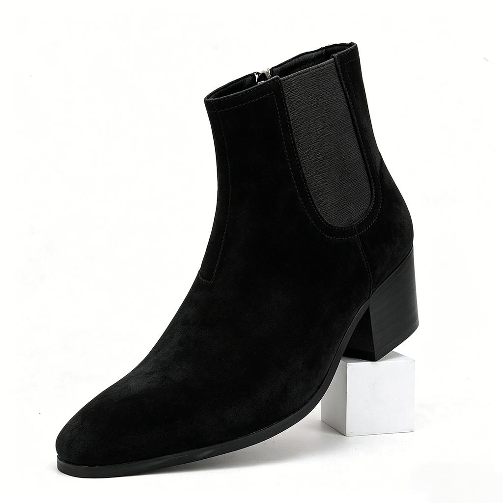 Autumn and Winter Chelsea Boots Men's Fashion High Heel Short Boots Small Square Head High Top Heel Boots Men's Boots High Heel Men's