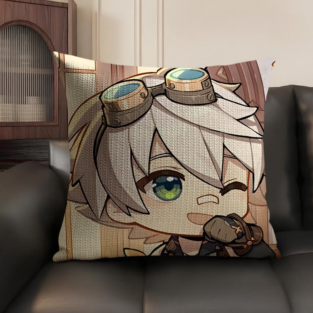 Bennett Cute Genshin Impact Cushion Cover Natural Linen Organic Fabric Double-Sided Printing Sofa Home Decor Gift Pillow Case