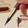 Sandalwood Brush Pen: Portable Calligraphy Soft Tip, Regular Script Ink Cartridge, Engravable Pen