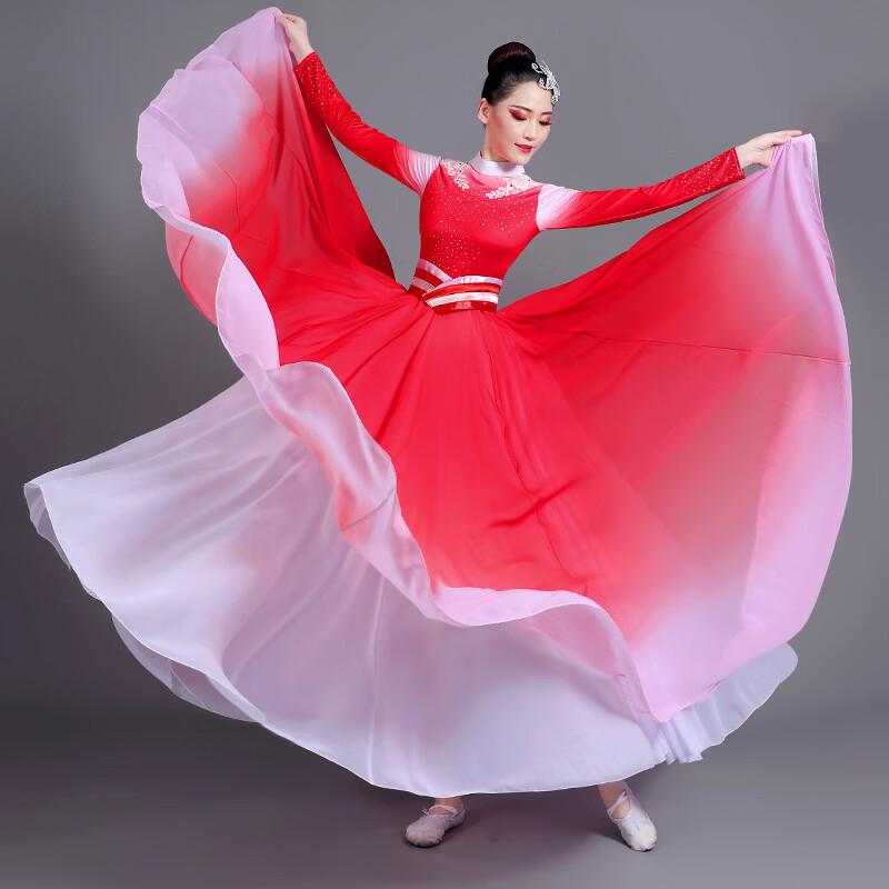 Elegantes Modern Dance Langarm Schwingendes Performance-Kleid für Damen