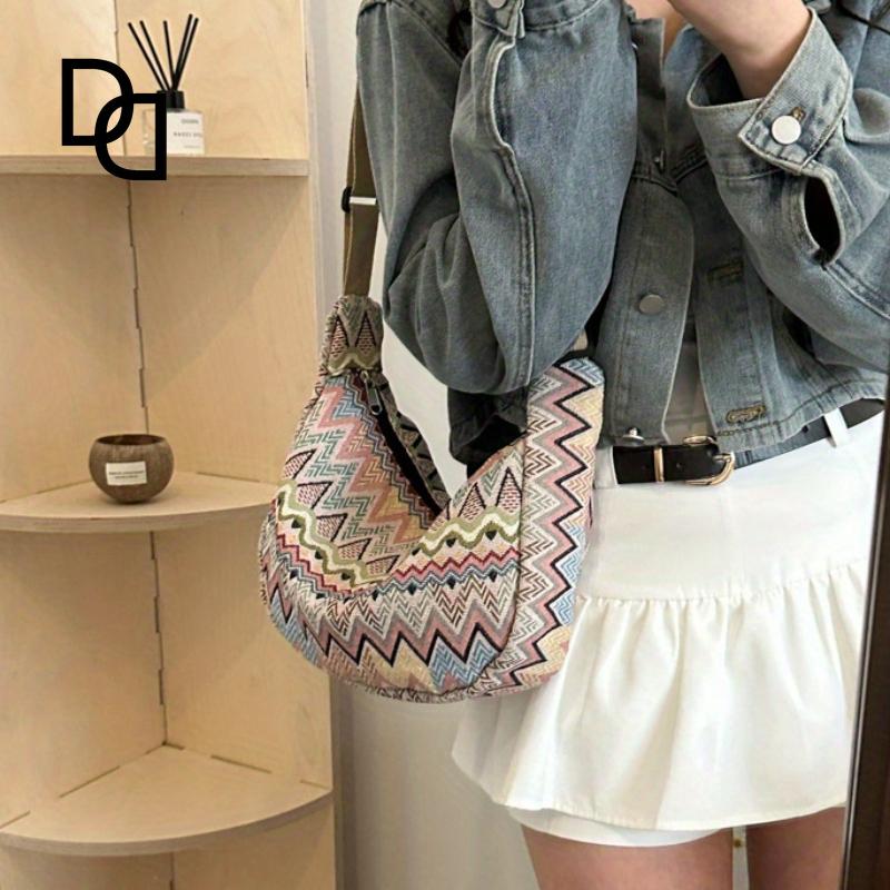 Stylish Foldable Canvas Shoulder Bag - Adjustable Strap, Stitched Embroidery, Spacious Interior - Perfect for Daily Use