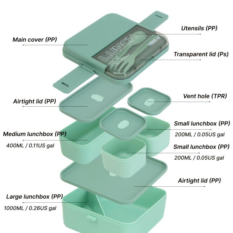2pcs/set Large-capacity Portable Lunch Box Set Insulated Lunch Box with Tableware - Suitable for Schools and Offices Durable