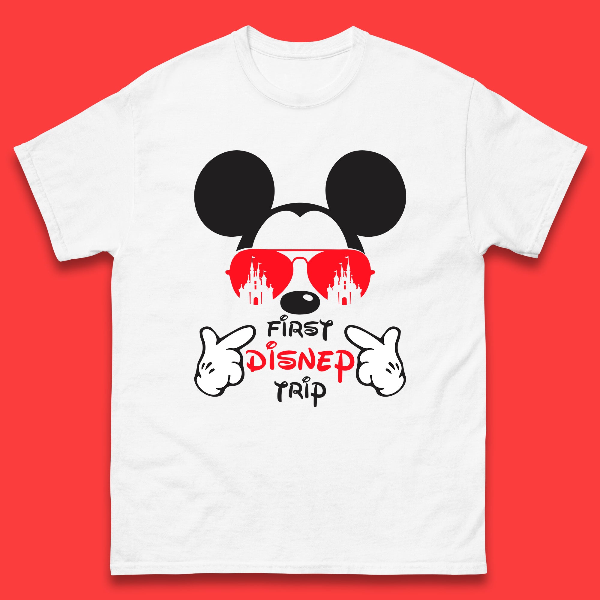 First Disney Trip Disney Mickey Mouse Minnie Mouse With Sunglasses Disney Castle Magical Kingdom Disneyland Trip Vacations Mens Tee Top XL