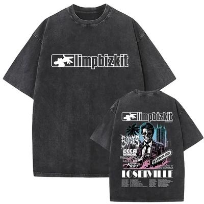 Gewaschenes VintageLimp Bizkit Grafik T-Shirt Herren Damen Hip Hop Lässig Überd Kurzarm T-Shirts Unisex Streetwear#Farbe(1)