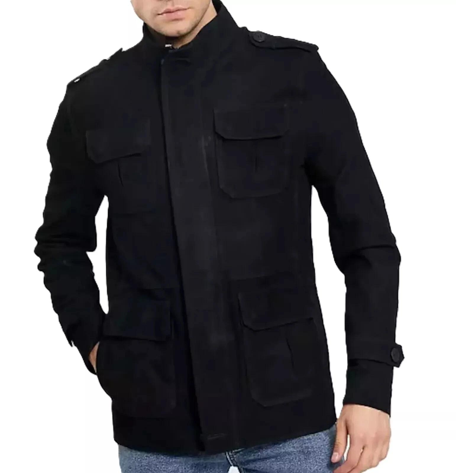 

Куртка ручной работы Настоящее теплое пальто Рубашка Новая Мужская Черная на пуговицах Натуральная замша Мягкая кожа 2XL чёрный