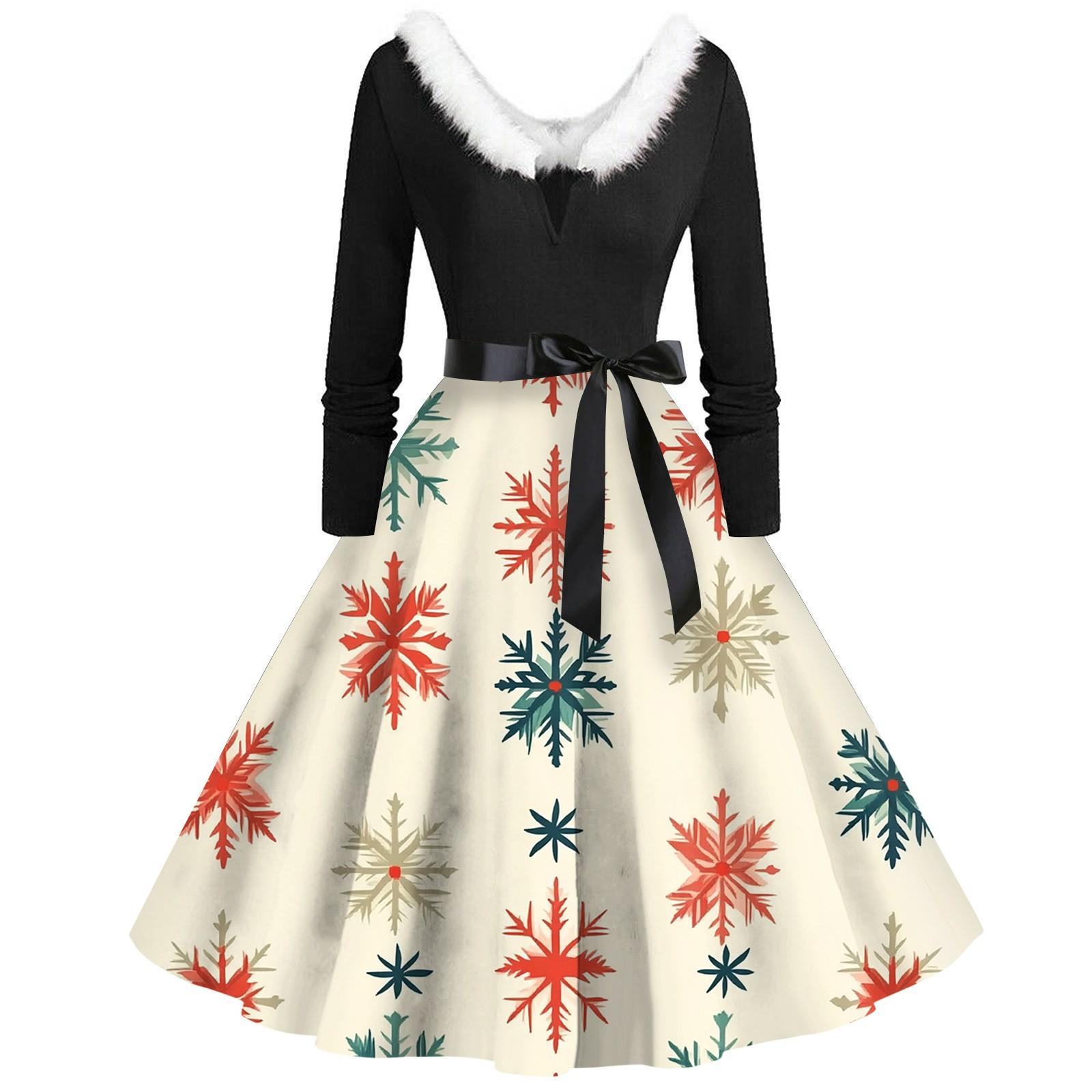 

Жіночі різдвяні вечірні сукні великих розмірів з V-подібним вирізом і довгим рукавом XXL бежевий