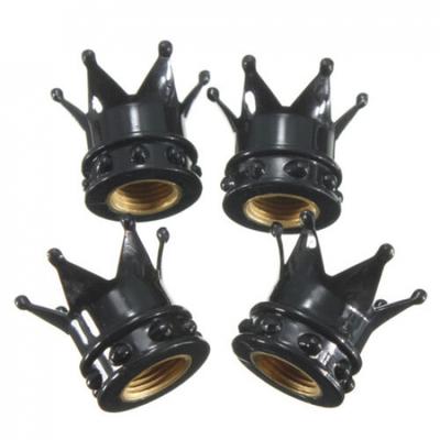 4x Crown Black Car Tire Air Valve Stem Screw Caps Cover Wheel Rims Accessories