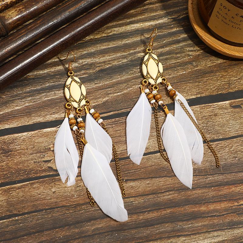 Bohemian Long Tassel Feather Earrings - Trendy Douyin-Inspired Design for Women