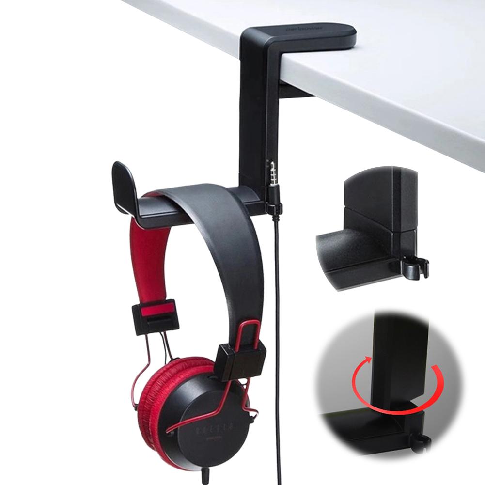PC Gaming Headset Stand Under Desk with 360 Degree Swivel & Cable Clip Organizer Clamp-On Headphone Holder Headphone Hanger Hook