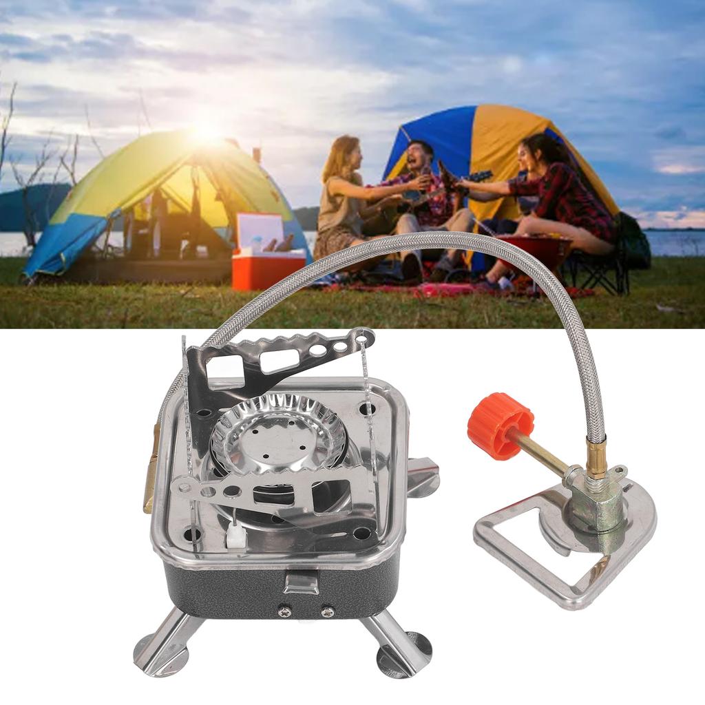 Camping Stove Folding Stable Support Wind Resistant High Efficiency Portable Gas Stove for Outdoor Hiking Black