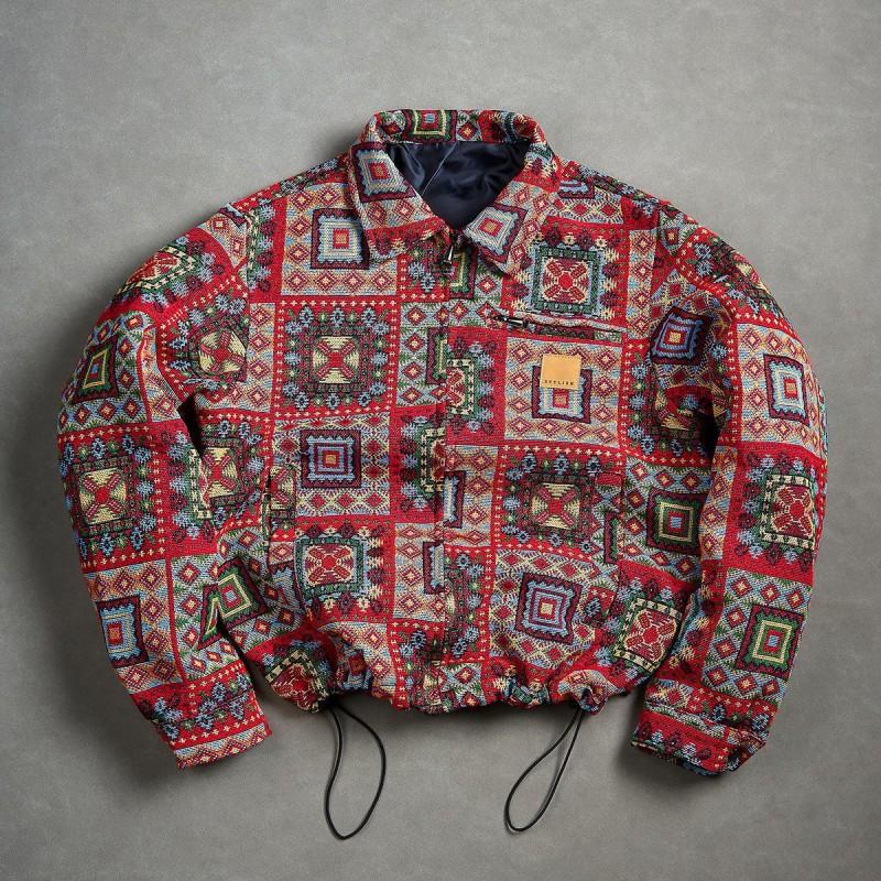 Mens Long Sleeve Tribal Style Jacket Red Lightweight Windproof Outdoor Top
