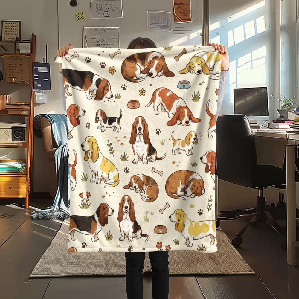 1PC Cute Dog Print Flannel Blanket, High Quality All Seasons, Home Decor, Warmth and Comfort, Perfect for Christmas Gifts