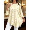 Elegant Plus Size Women's Top, Casual Full-Pattern Asymmetrical Hem, Beautiful