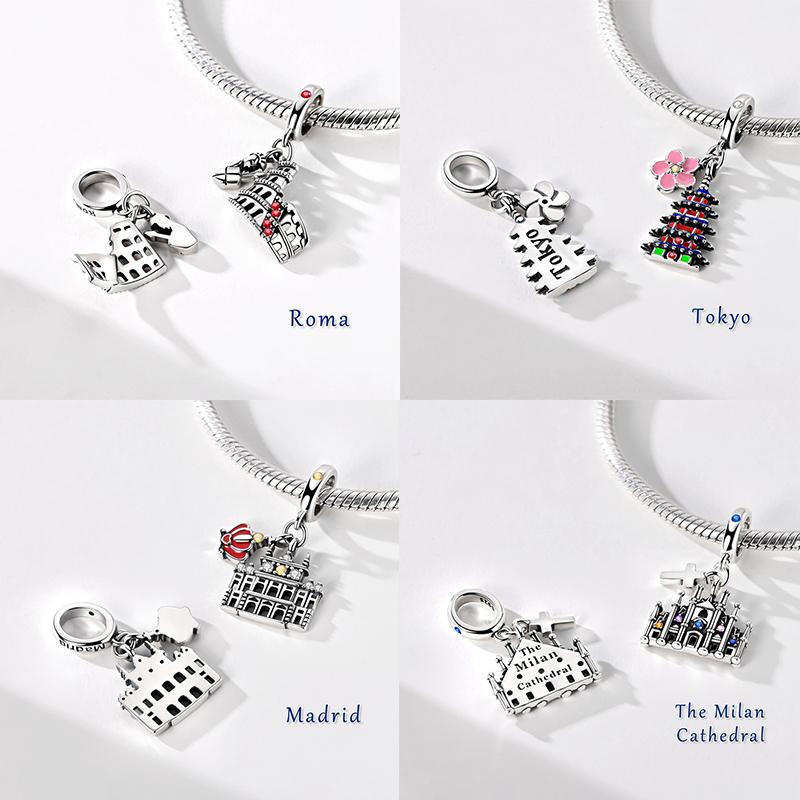 New Copper Charms Eiffel Tower Famous Scenic Spot Souvenirs Beads Fit Original Bracelets Fine Diy Jewelry Gifts