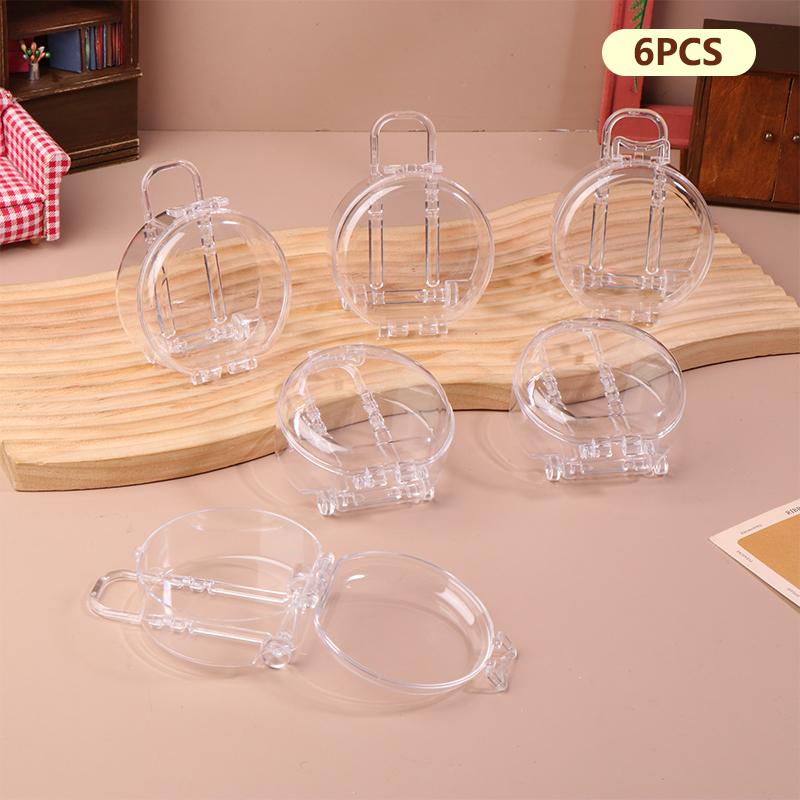 

6 шт. Мини прозрачный круглый чемодан на колесиках для кукол, чемодан для кукольного домика, маленький клатч, украшения для кукольного домика, игрушки A4