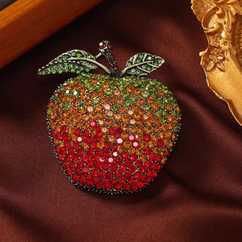 Сияющие Полные Градиентные Броши-Яблоки на Сочельник для Женской Одежды Пальто Вечеринки Аксессуары Подарки