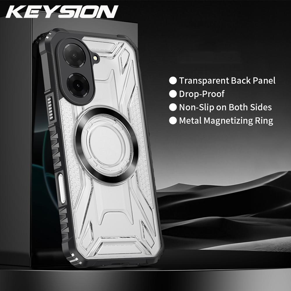 KEYSION Transparent Magnetic Case for VIVO Y03 Y03t Silicone+PC Heavy Duty Shockproof Phone Back Cover for VIVO Y18 Y18s Y28s 5G