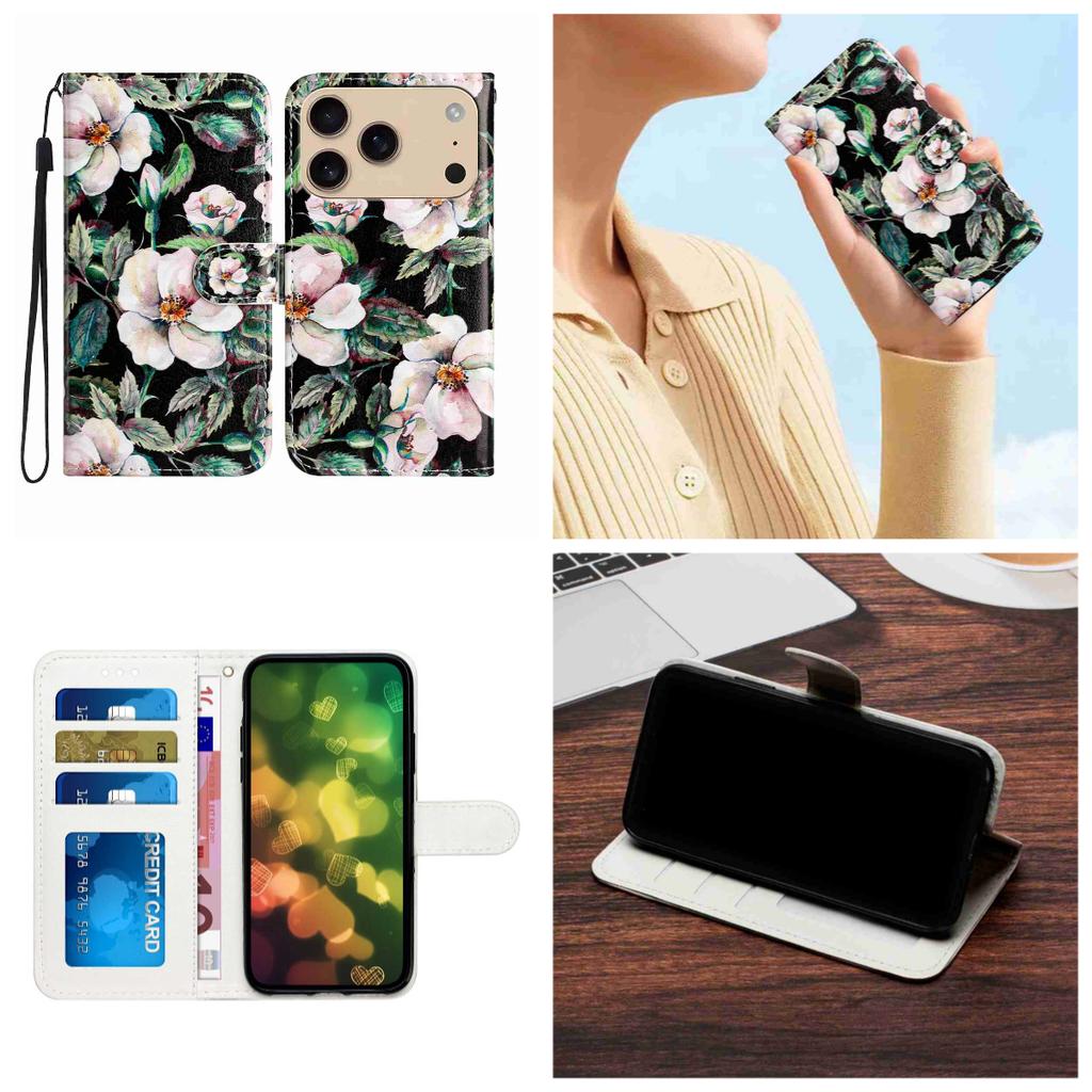 Camellia Pattern Shockproof Card Slots PU Leather Wallet Case for iPhone,Samsung,Huawei,Xiaomi,Moto,Tecno,Google,Nokia,Oppo,ZTE,Blackview...