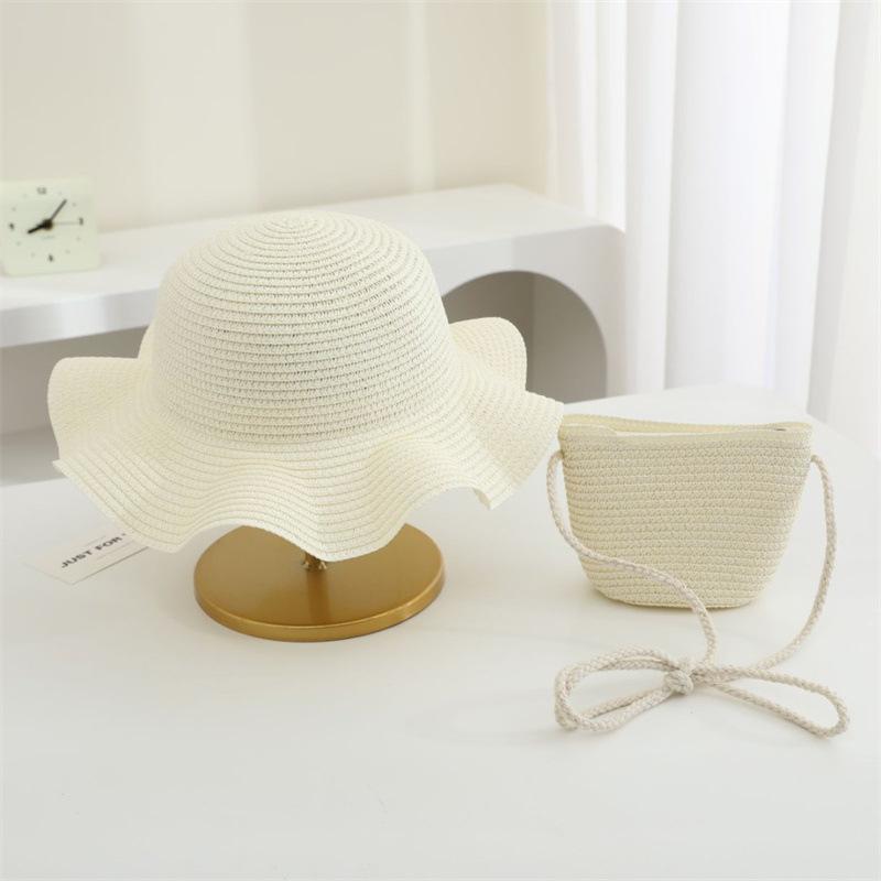 Summer Solid Color Straw Bag Shoulder Messenger Round Bag Children Versatile Outing Beach Bag Light Board DIY Round Weaving