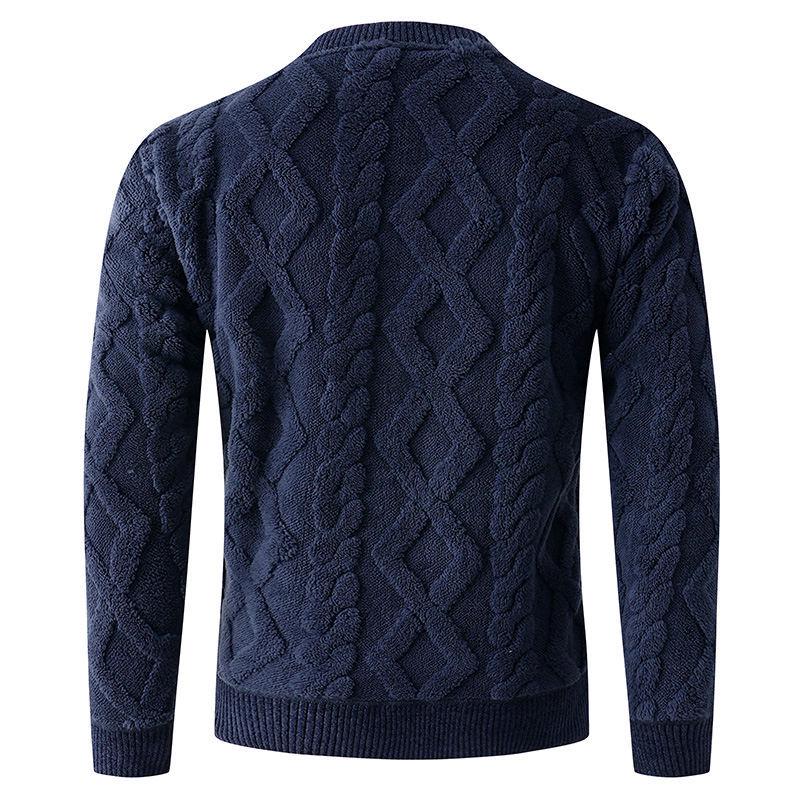 Winter 2025 Men's Thick Round Neck Diamond Cable Knit Pullover Sweater