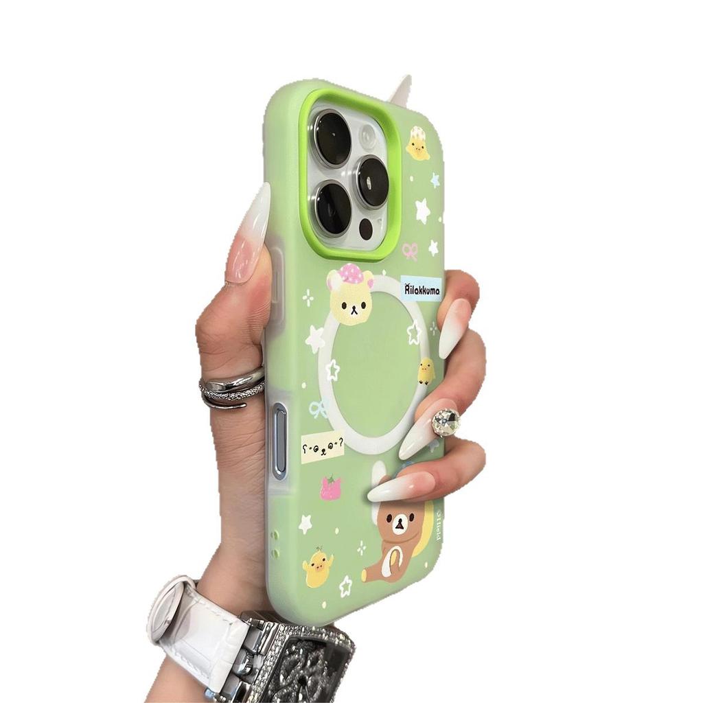 Jelly Magnetic 2-in-1 Phone Case for Apple 15promax Half Pack 3-in-1 Phone Case with Groove Solid Color Cartoon