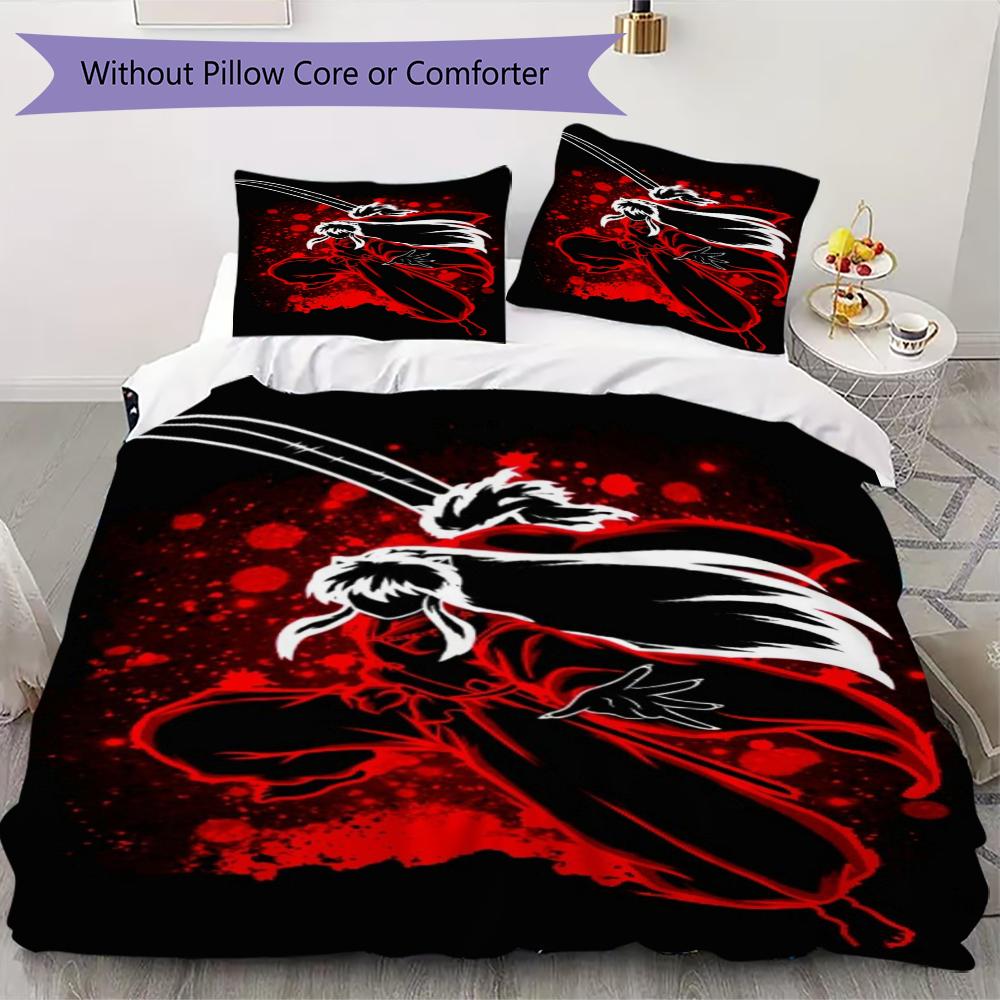 Inuyasha Pattern Bedding uilt Set uilt Cover Pillowcase Home Decoration Birthday Gift (1 * duvet cover + 2 * pillowcase without core)