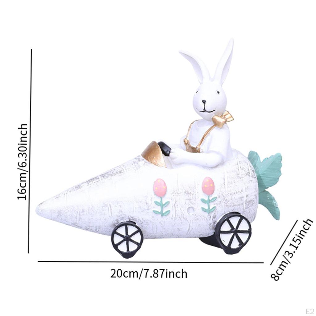 Bunny Car Figurine In Resin for Home Office Decoration 7.8x7x6.3inch