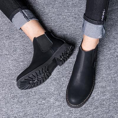 Fashion Chelsea Boots Men Winter Shoes Black Split Leather Boots Mens Footwear Warm Plush Fur Winter Boots For Men 569