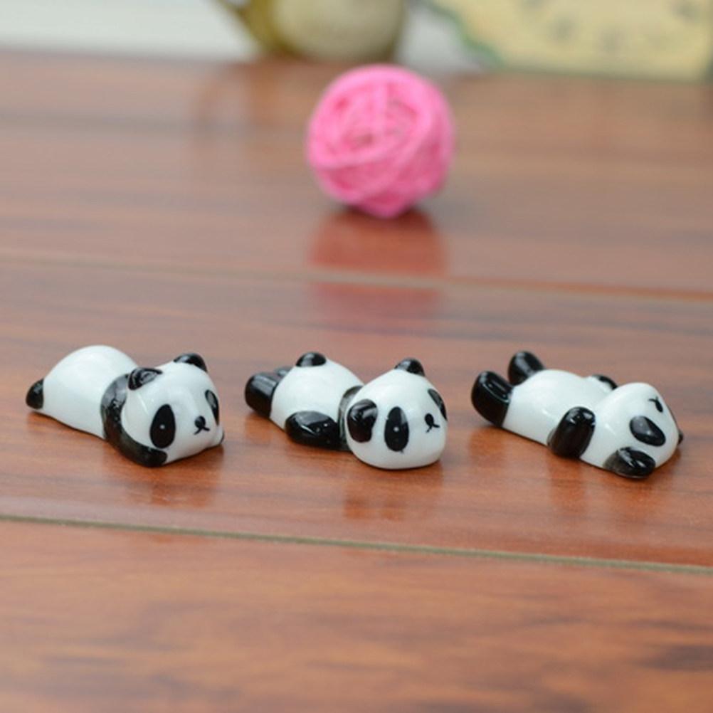 3Pcs Cute Panda Chopstick Pillow Ceramic Holder for Table Organization Animal Themed Kitchen Dining Decorative Accessory