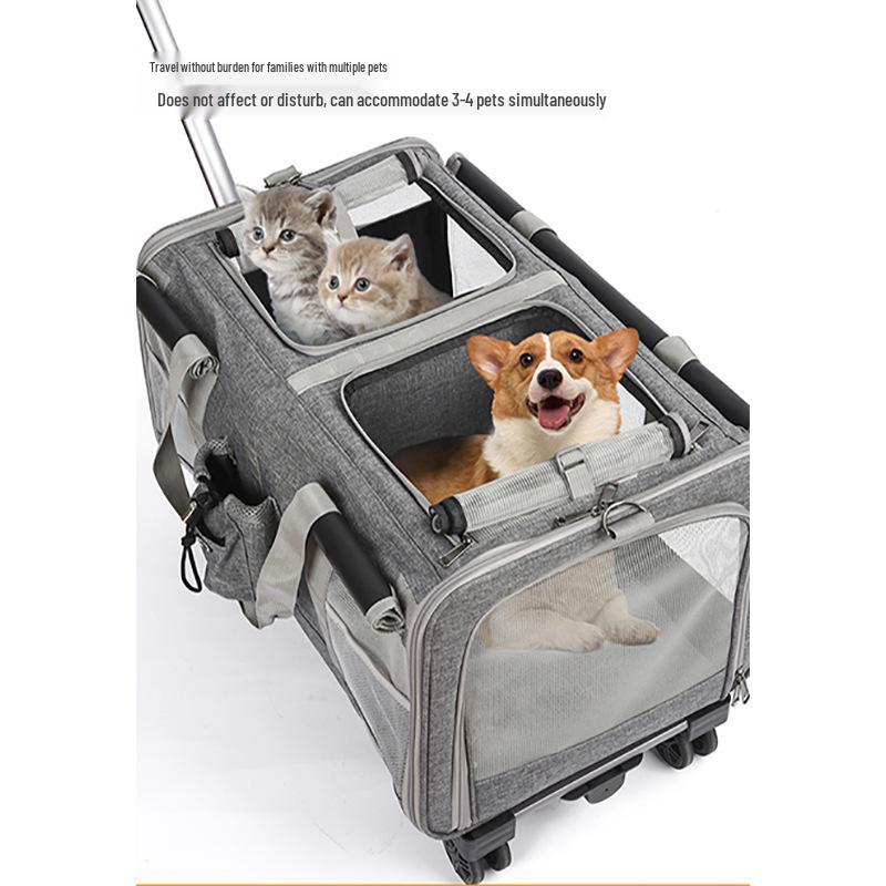 Large Capacity Cat Carrier Rolling Suitcase with Two Compartments for Pet Travel