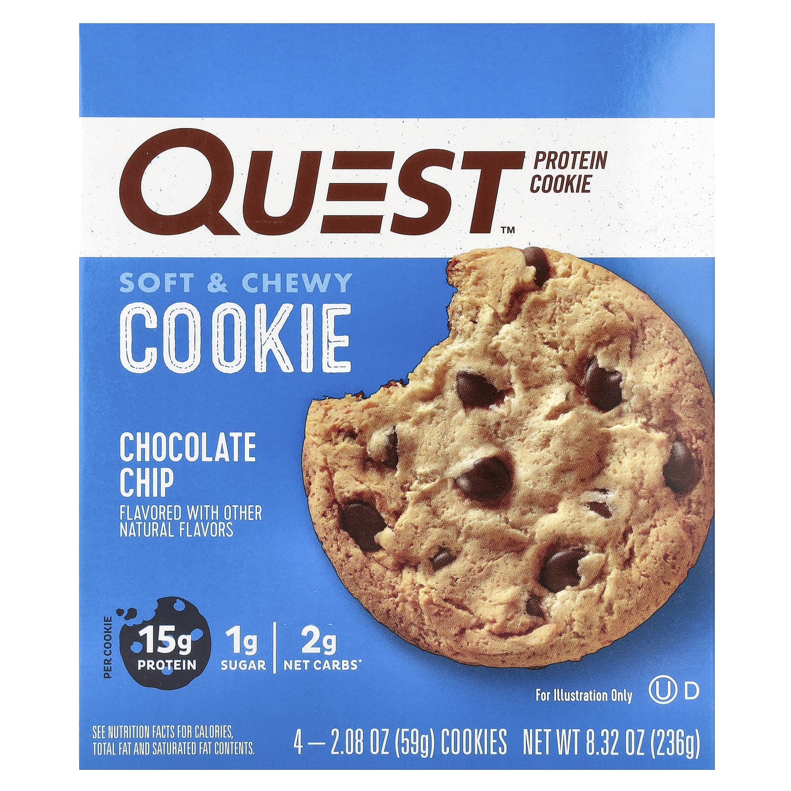 

Quest Nutrition, Protein Cookies, Chocolate Chip, 4 packs, 2.08 oz (59 g) each