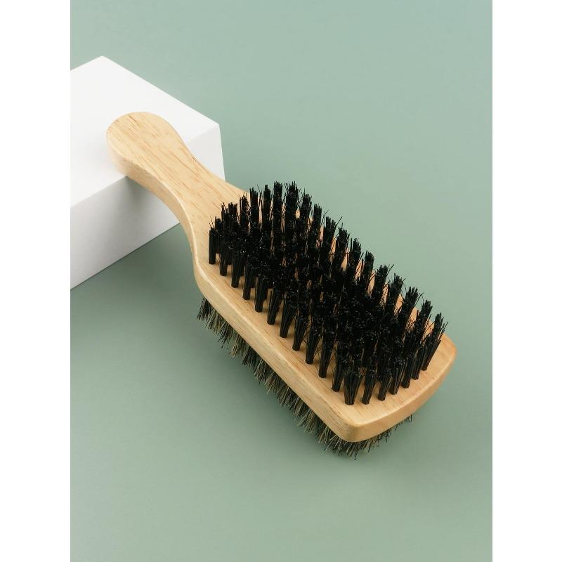 1pc Dual Side Wooden Beard Brush With Bristles & Nylon Bristles For Men's Beard Care, Hair Styling, Cleaning & Multifunctional Wood Handle Hair Tools