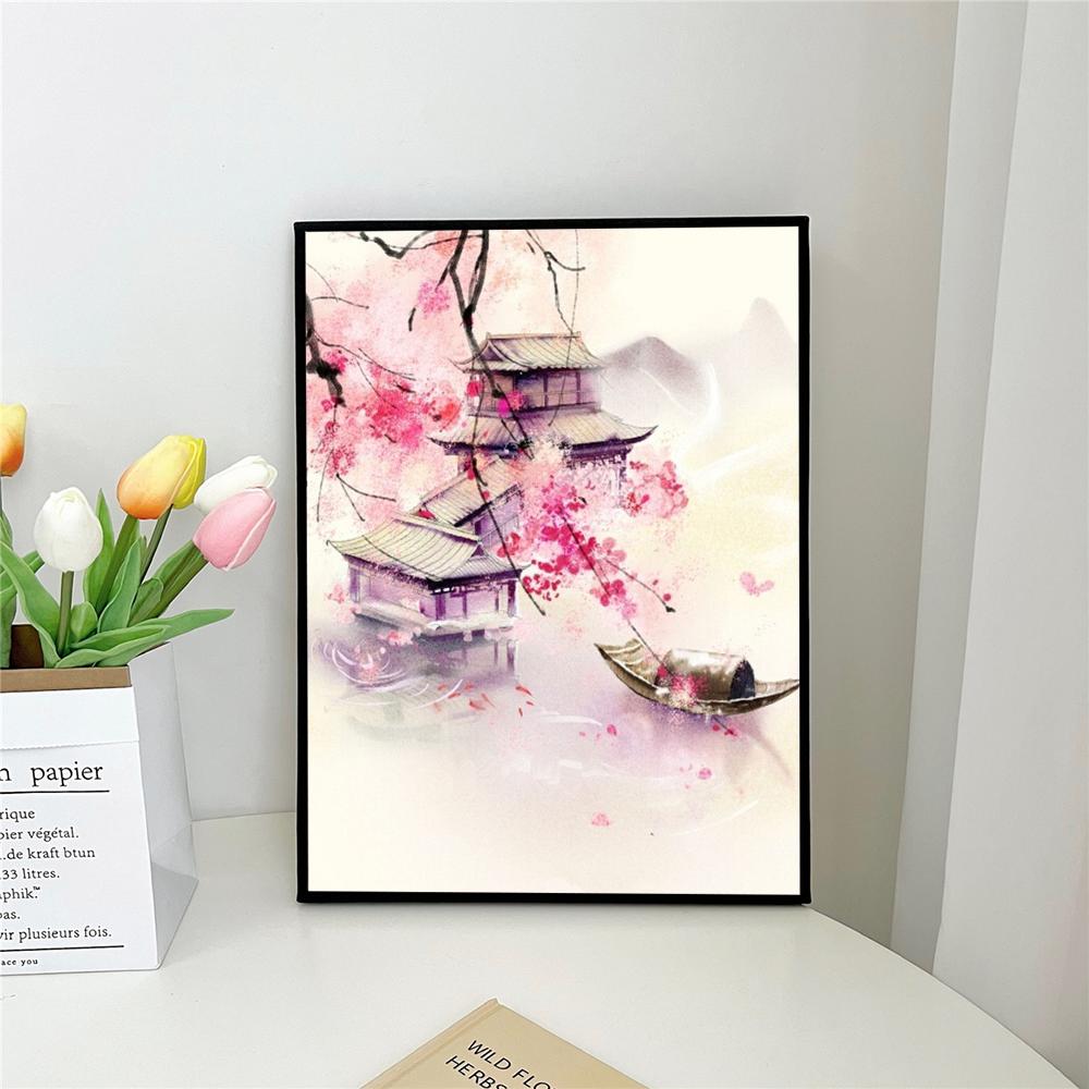 1pc Traditional Chinese Feng S-Shui Plum Orchid Bamboo Landscape Self-adhesive Art Poster Waterproof Paper Sticker Wall Decor