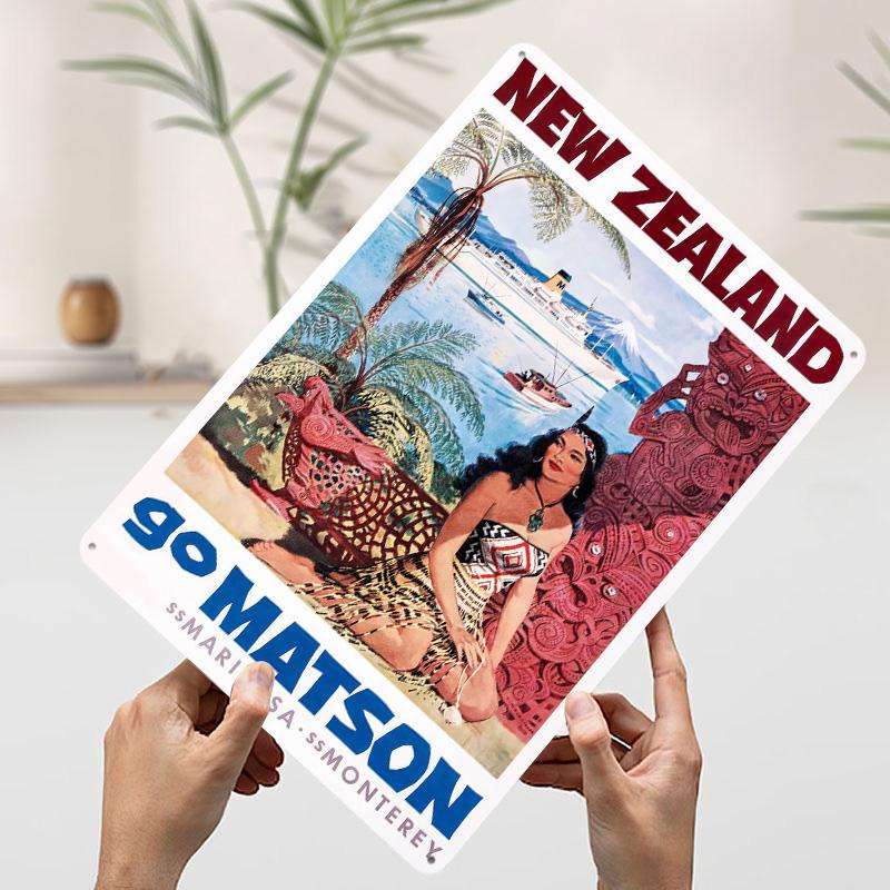 

New Zealand Travel Tin Plaque Poster Customized Wall Art Retro Vintage Metal Signs for Man Cave Gamer Decoration Room Desk Decor 7.9x11.8In(20x30cm)