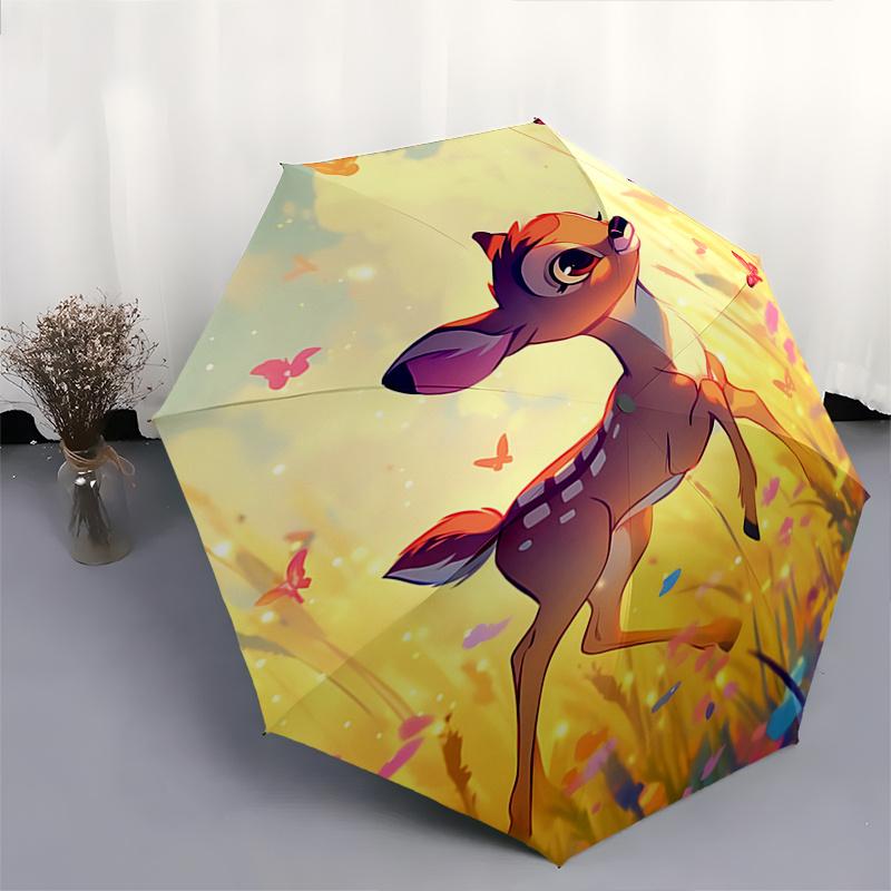 Bambi, Butterflies Automatic Opening and Closing Umbrella - 8 Ribs Portable Folding Umbrella with Plastic Handle, Suitable for Leisure and H