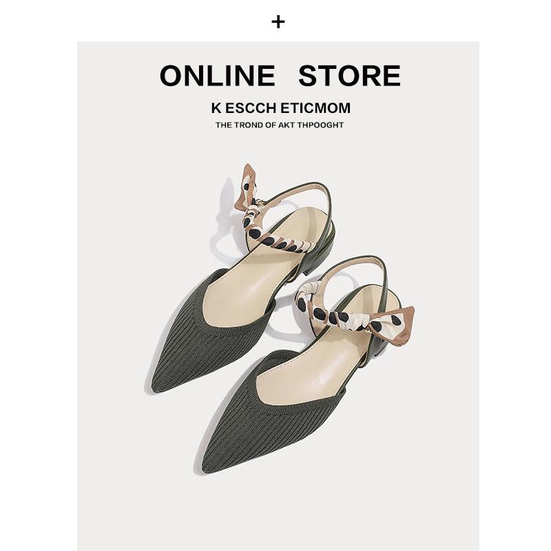 

Босоножки Baotou женские летние на толстом каблуке элегантные с заостренными концами и ленточками летящие туфли вязаные односложные на высоком каблуке 40