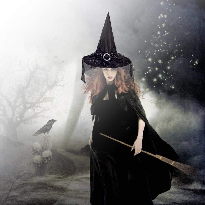 Witch Hat Sunglasses Gloves for Halloween Party Decorations Wizard Cap Photo Props Wide Brim Hat with Blingblign Veil