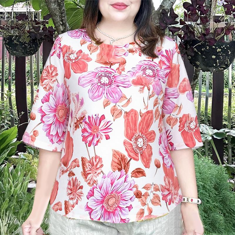 

ZANZEA Женская повседневная блузка с цветочным принтом, круглым вырезом и рукавами 3/4 S красный