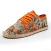 New Fashion Orange  Men Loafers Flats Flower Print Men Casual Shoes Linen Breathable Men Driving Shoes mocasines de hombre